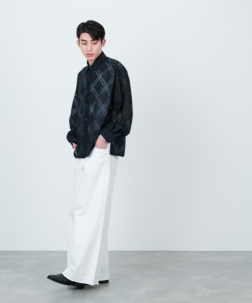 JUNRED(ジュンレッド)の「フラワーレースロングスリーブシャツ(シャツ/ブラウス・メンズ・ブルー/ブラック/ベージュ・M/S/L)」の11枚目の写真