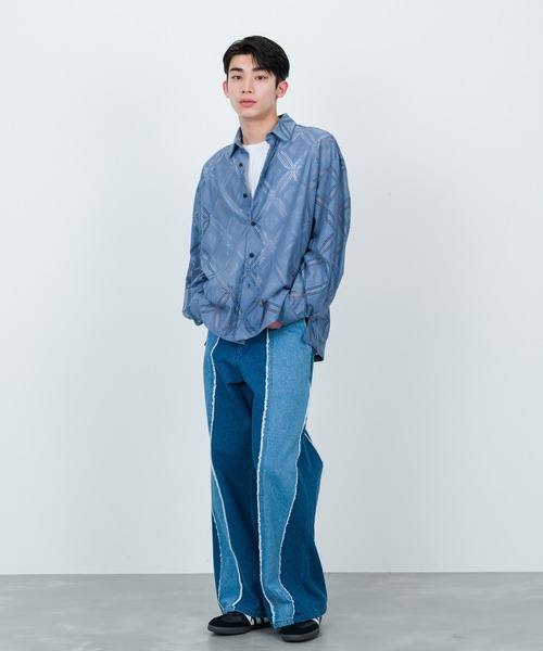 JUNRED(ジュンレッド)の「フラワーレースロングスリーブシャツ(シャツ/ブラウス・メンズ・ブルー/ブラック/ベージュ・M/S/L)」の15枚目の写真