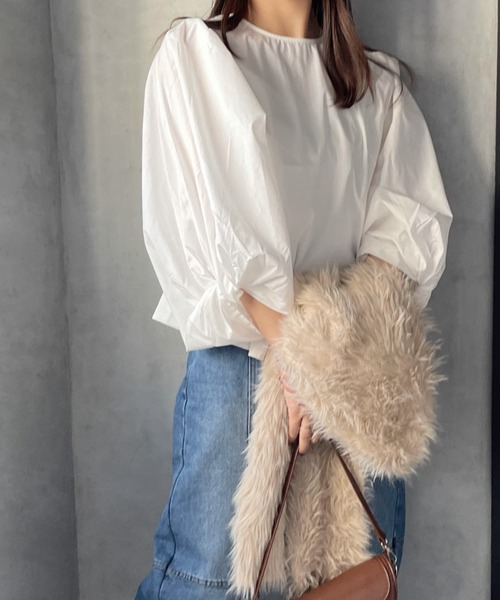 ketty cherie（ケティシェリー）の「コットンデザインスリーブトップス ≪手洗い可能≫（シャツ/ブラウス・レディース・オフホワイト/ブラック・M）」の2枚目の写真