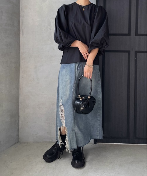 ketty cherie（ケティシェリー）の「コットンデザインスリーブトップス ≪手洗い可能≫（シャツ/ブラウス・レディース・オフホワイト/ブラック・M）」の19枚目の写真