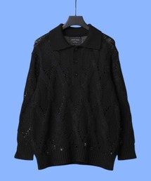 【残りわずか】メッシュケーブルニットポロ |通気性/透かし/夏服/衿付きニット