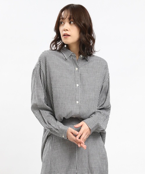 GLOBAL WORK Smile Seed Store（グローバルワーク スマイルシードストア）の「リネンコンスタンダードシャツ/180952（シャツ/ブラウス・レディース・ブルー系その他5/ネイビー/ラベンダー/セージグリーン/ホワイト系その他/チェック・MEDIUM/LARGE/SMALL）」の6枚目の写真