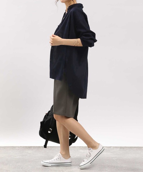 GLOBAL WORK Smile Seed Store（グローバルワーク スマイルシードストア）の「リネンコンスタンダードシャツ/180952（シャツ/ブラウス・レディース・ブルー系その他5/ネイビー/ラベンダー/セージグリーン/ホワイト系その他/チェック・MEDIUM/LARGE/SMALL）」の12枚目の写真