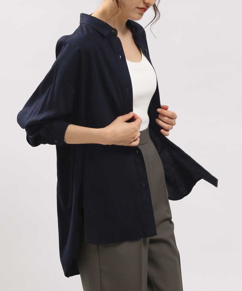 GLOBAL WORK Smile Seed Store（グローバルワーク スマイルシードストア）の「リネンコンスタンダードシャツ/180952（シャツ/ブラウス・レディース・ブルー系その他5/ネイビー/ラベンダー/セージグリーン/ホワイト系その他/チェック・MEDIUM/LARGE/SMALL）」の9枚目の写真