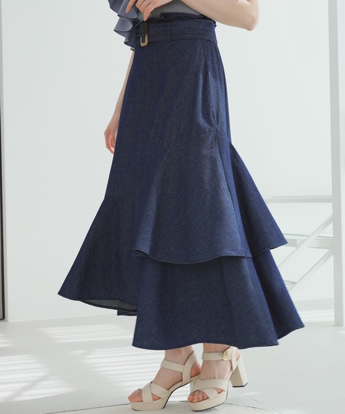 ASTORIA ODIER（アストリアオディール）の「デニムラッフルスカート（デニムスカート・レディース・ネイビー/ブラック・SMALL/MEDIUM）」の14枚目の写真