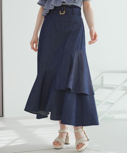 ASTORIA ODIER（アストリアオディール）の「デニムラッフルスカート（デニムスカート・レディース・ネイビー/ブラック・SMALL/MEDIUM）」の12枚目の写真