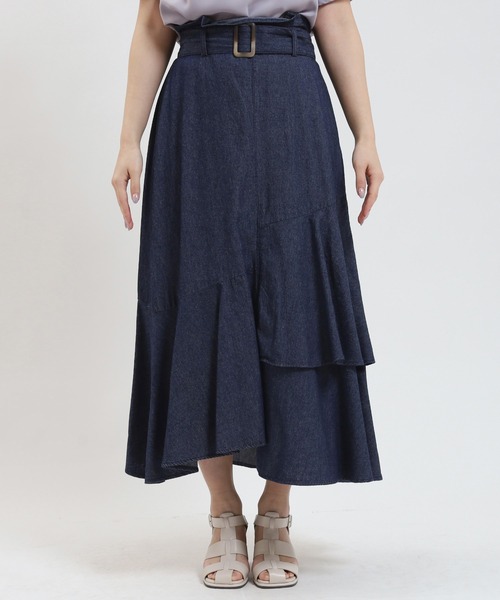 ASTORIA ODIER（アストリアオディール）の「デニムラッフルスカート（デニムスカート・レディース・ネイビー/ブラック・SMALL/MEDIUM）」の3枚目の写真