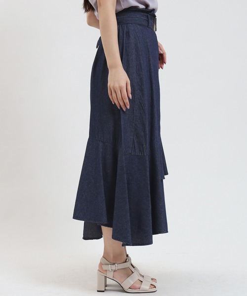 ASTORIA ODIER（アストリアオディール）の「デニムラッフルスカート（デニムスカート・レディース・ネイビー/ブラック・SMALL/MEDIUM）」の4枚目の写真
