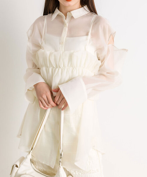 OLIVE des OLIVE（オリーブデオリーブ）の「シアシャツ＆バルーンビスチェSET　1041040160（シャツ/ブラウス・レディース・ピンク/サックスブルー/オフホワイト/ミント・FREE）」の5枚目の写真