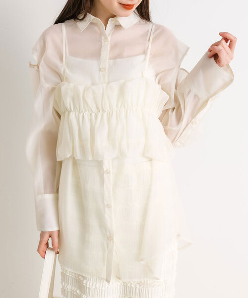 OLIVE des OLIVE（オリーブデオリーブ）の「シアシャツ＆バルーンビスチェSET　1041040160（シャツ/ブラウス・レディース・ピンク/サックスブルー/オフホワイト/ミント・FREE）」の6枚目の写真