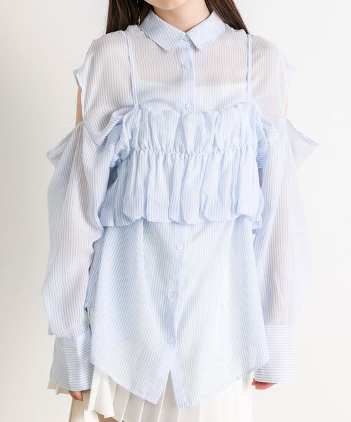 OLIVE des OLIVE（オリーブデオリーブ）の「シアシャツ＆バルーンビスチェSET　1041040160（シャツ/ブラウス・レディース・ピンク/サックスブルー/オフホワイト/ミント・FREE）」の13枚目の写真