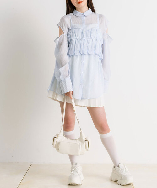 OLIVE des OLIVE（オリーブデオリーブ）の「シアシャツ＆バルーンビスチェSET　1041040160（シャツ/ブラウス・レディース・ピンク/サックスブルー/オフホワイト/ミント・FREE）」の17枚目の写真