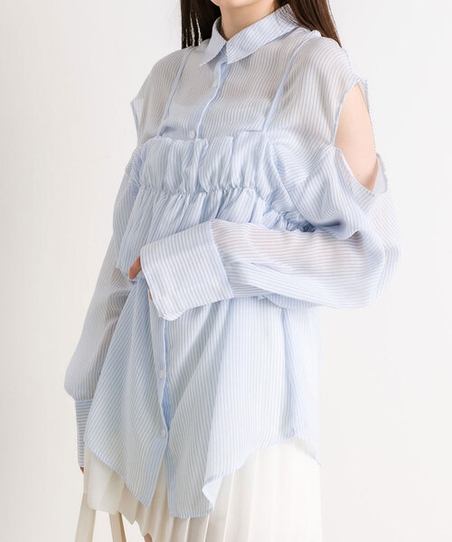 OLIVE des OLIVE（オリーブデオリーブ）の「シアシャツ＆バルーンビスチェSET　1041040160（シャツ/ブラウス・レディース・ピンク/サックスブルー/オフホワイト/ミント・FREE）」の4枚目の写真