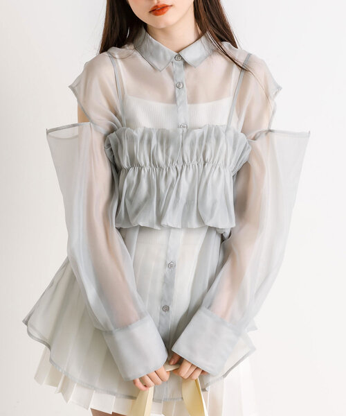 OLIVE des OLIVE（オリーブデオリーブ）の「シアシャツ＆バルーンビスチェSET　1041040160（シャツ/ブラウス・レディース・ピンク/サックスブルー/オフホワイト/ミント・FREE）」の3枚目の写真