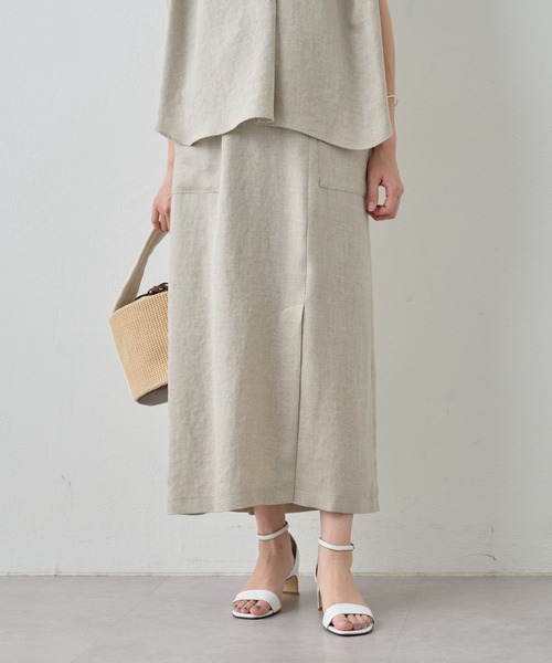 BEARDSLEY（ビアズリー）の「《LIVETART・洗える》麻調合繊ポケットスカート（スカート・レディース・ベージュ/ホワイト・S/M）」の2枚目の写真