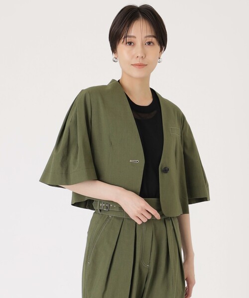 【セール】【イチオシ/セットアップ】リネンショートジャケット（ノーカラージャケット）｜CAST:（キャスト コロン）