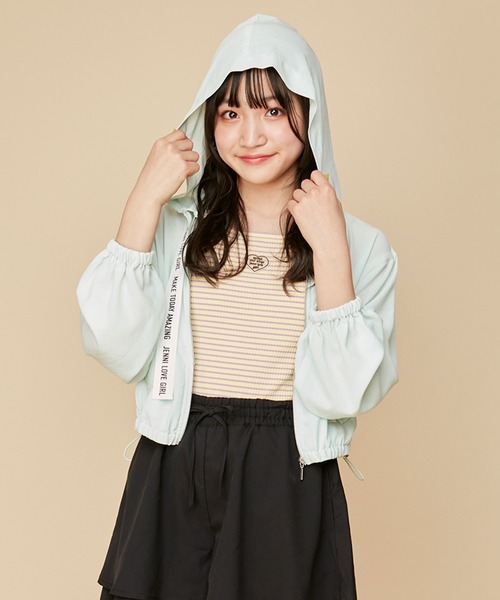 JENNI love（ジェニィラブ）の「ロゴテープシアーパーカー（パーカー・キッズ・ブラック/ミント/オフホワイト・160cm/150cm/140cm/130cm）」の3枚目の写真