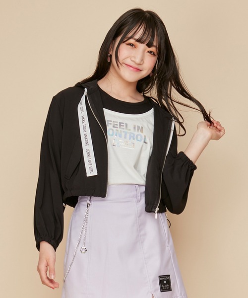 JENNI love（ジェニィラブ）の「ロゴテープシアーパーカー（パーカー・キッズ・ブラック/ミント/オフホワイト・160cm/150cm/140cm/130cm）」の2枚目の写真