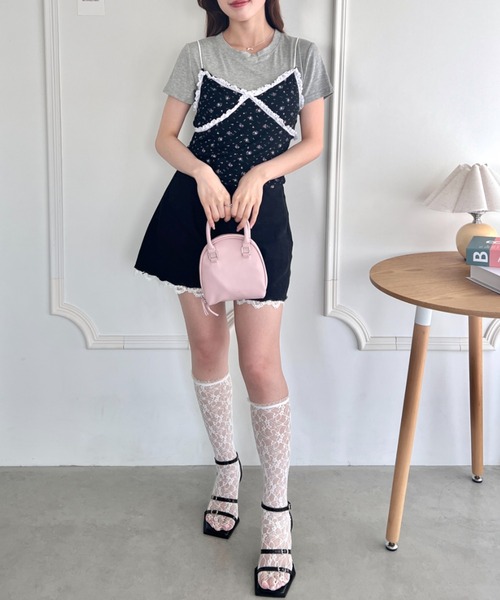 Loueme（ルエム）の「フラワーレースキャミ＋Tシャツ【2点SET】（Tシャツ/カットソー・レディース・ブラック/ホワイト/グレー・FREE）」の19枚目の写真