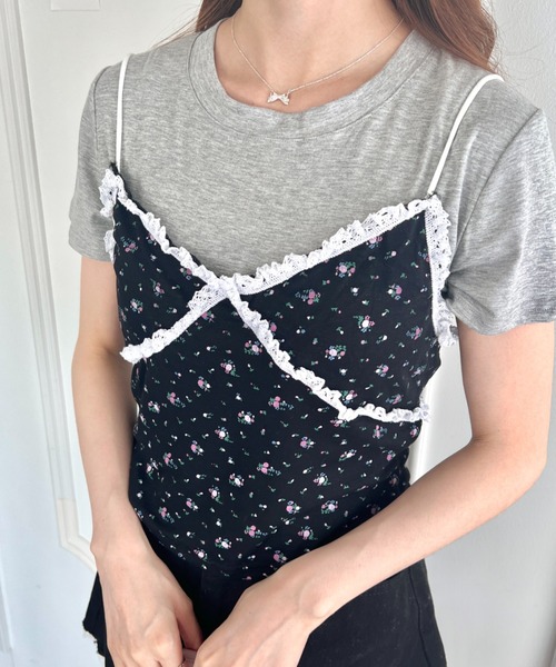 Loueme（ルエム）の「フラワーレースキャミ＋Tシャツ【2点SET】（Tシャツ/カットソー・レディース・ブラック/ホワイト/グレー・FREE）」の17枚目の写真