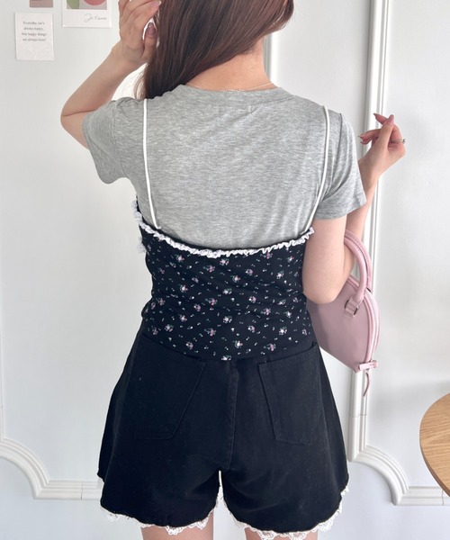 Loueme（ルエム）の「フラワーレースキャミ＋Tシャツ【2点SET】（Tシャツ/カットソー・レディース・ブラック/ホワイト/グレー・FREE）」の18枚目の写真