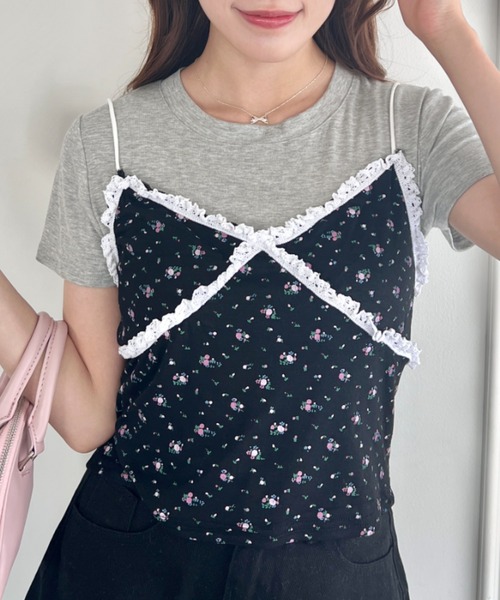 Loueme（ルエム）の「フラワーレースキャミ＋Tシャツ【2点SET】（Tシャツ/カットソー・レディース・ブラック/ホワイト/グレー・FREE）」の13枚目の写真