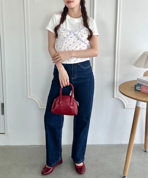 Loueme（ルエム）の「フラワーレースキャミ＋Tシャツ【2点SET】（Tシャツ/カットソー・レディース・ブラック/ホワイト/グレー・FREE）」の8枚目の写真