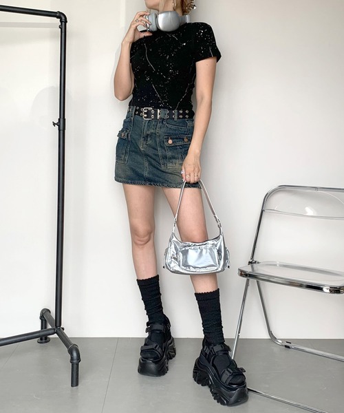 MEKKI メッキ カットソー ラメ シルバーグレー