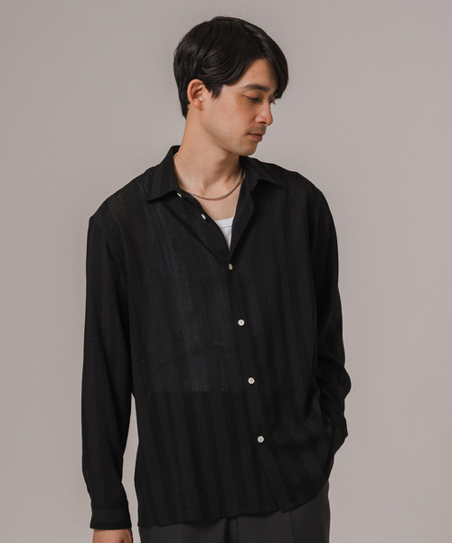 EDIFICE（エディフィス）の「Leno cloth レギュラーカラーシャツ（シャツ/ブラウス・メンズ・ベージュ/ブラック/スカイブルー・LARGE/MEDIUM）」の7枚目の写真