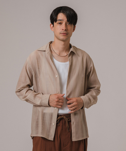 EDIFICE（エディフィス）の「Leno cloth レギュラーカラーシャツ（シャツ/ブラウス・メンズ・ベージュ/ブラック/スカイブルー・LARGE/MEDIUM）」の14枚目の写真