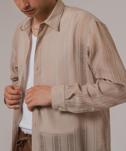 EDIFICE（エディフィス）の「Leno cloth レギュラーカラーシャツ（シャツ/ブラウス・メンズ・ベージュ/ブラック/スカイブルー・LARGE/MEDIUM）」の21枚目の写真