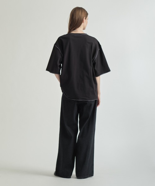 selle glant(セレグランテ)の「SWITCHUNG DESIGN T/キリカエデザインルーズTシャツ(Tシャツ/カットソー・メンズ・ブラック/オフホワイト/グレイッシュブルー・MEDIUM/LARGE)」の10枚目の写真