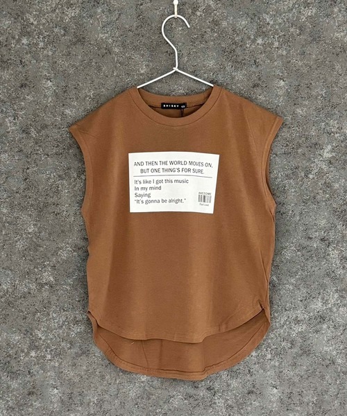 ANNTIAN ノースリーブプリントトップス anuans タンクトップ ノースリーブ シルクブレンドノースリーブ