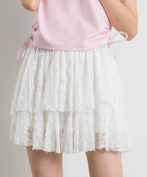 OLIVE des OLIVE（オリーブデオリーブ）の「レースティアードミニスカート 1042010010（スカート・レディース・オフホワイト/サックスブルー/ブラック・FREE）」の2枚目の写真