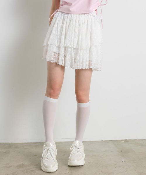 OLIVE des OLIVE（オリーブデオリーブ）の「レースティアードミニスカート 1042010010（スカート・レディース・オフホワイト/サックスブルー/ブラック・FREE）」の4枚目の写真