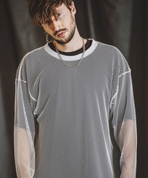 【NO ID.】Layered Mesh Long T-Shirt / レイヤード メッシュ ロンT