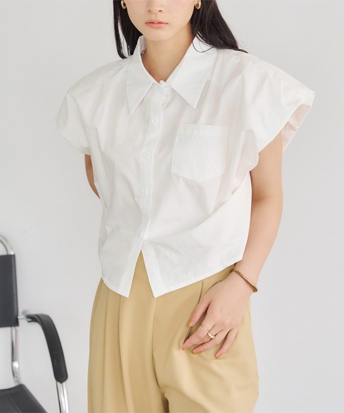 ブラウス シャツ フレンチスリーブショートトップス レディース titivate（ティティベイト）の「フレンチスリーブショートシャツ