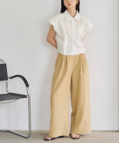 ブラウス シャツ フレンチスリーブショートトップス レディース titivate（ティティベイト）の「フレンチスリーブショートシャツ