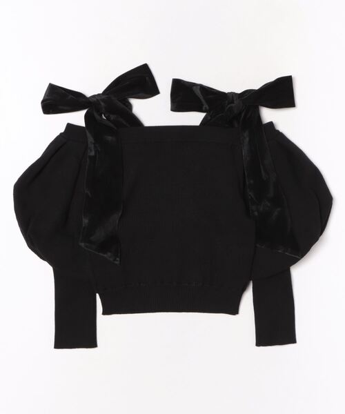 LILY BROWN（リリーブラウン）の「ショルダーリボンオフショルニットトップス（ニット/セーター・レディース・アイボリー/ライトブルー/ブラック・FREE）」の4枚目の写真