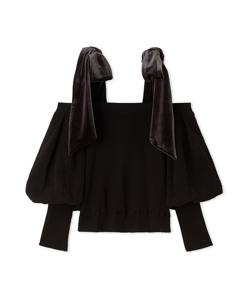 LILY BROWN（リリーブラウン）の「ショルダーリボンオフショルニットトップス（ニット/セーター・レディース・アイボリー/ライトブルー/ブラック・FREE）」の11枚目の写真