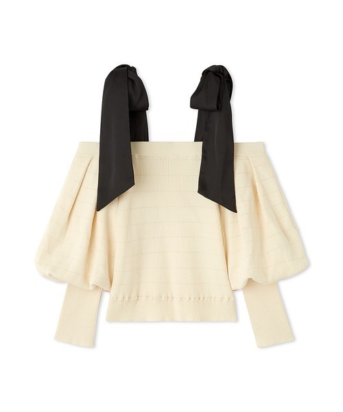 LILY BROWN（リリーブラウン）の「ショルダーリボンオフショルニットトップス（ニット/セーター・レディース・アイボリー/ライトブルー/ブラック・FREE）」の12枚目の写真