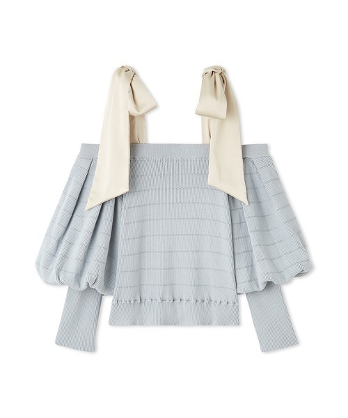 LILY BROWN（リリーブラウン）の「ショルダーリボンオフショルニットトップス（ニット/セーター・レディース・アイボリー/ライトブルー/ブラック・FREE）」の5枚目の写真