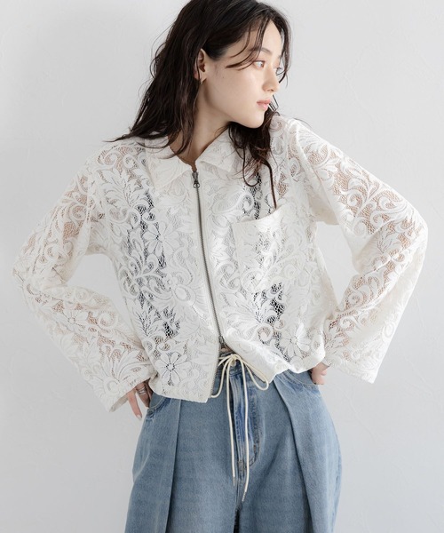 RAGEBLUE（レイジブルー）の「Wジップ/レースショートシャツ（シャツ/ブラウス・レディース・ホワイト/ブラック・FREE）」の2枚目の写真