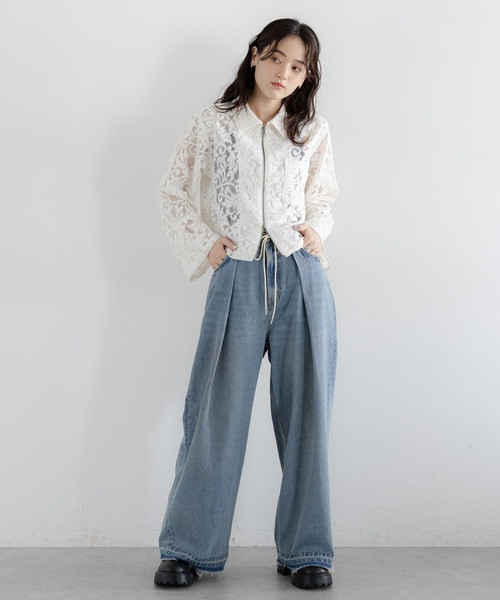 RAGEBLUE（レイジブルー）の「Wジップ/レースショートシャツ（シャツ/ブラウス・レディース・ホワイト/ブラック・FREE）」の9枚目の写真