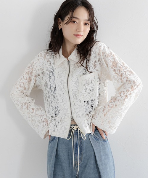 RAGEBLUE（レイジブルー）の「Wジップ/レースショートシャツ（シャツ/ブラウス・レディース・ホワイト/ブラック・FREE）」の8枚目の写真