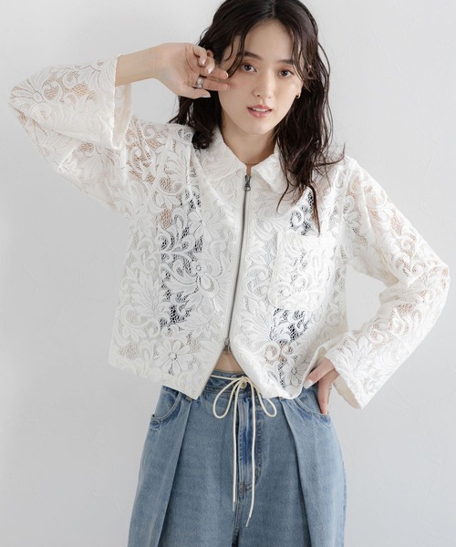 RAGEBLUE（レイジブルー）の「Wジップ/レースショートシャツ（シャツ/ブラウス・レディース・ホワイト/ブラック・FREE）」の7枚目の写真