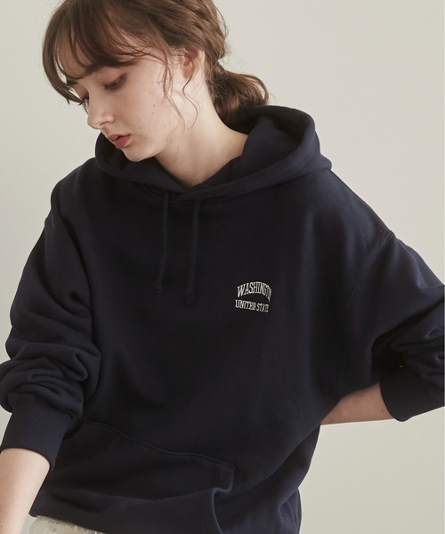 ANGIE（アンジー）の「ワンポイント 刺繍 スウェット フーディー/パーカー（パーカー・レディース・杢グレー/ブラック/ホワイト/ライトグレー/ネイビー・MEDIUM/LARGE/X-LARGE）」の5枚目の写真