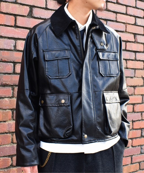 Noen（ノエン）の「ショートフェイクレザージャケット（ブルゾン・メンズ・ブラック・X-LARGE/LARGE/MEDIUM）」の13枚目の写真
