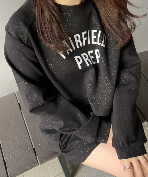 セール】ラメ素材 コンパクト丈スウェット＋ミニスカートセットアップ