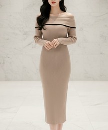 Julia Boutique | パイピングオフショルダーニットタイトワンピース(ワンピース)